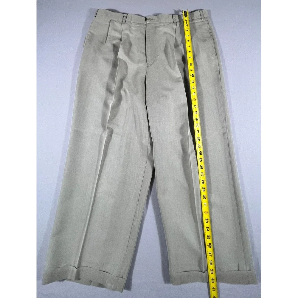 J. Ferrar Men's Pleated Dress Pants 42x30 Tan Khaki Cuffed Wide Leg Trousers - Picture 7 of 10